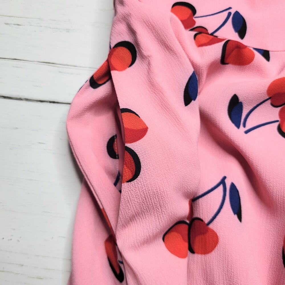 Kate Spade Cherry Toss Puff Sleeve Mini Dress Pink Red V Neck Buttons Small 6 - Picture 8 of 11